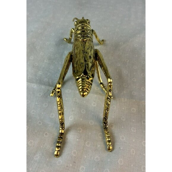 Decorative Gold Tone Metal Grasshopper Paperweight Desk Figurine 6" Accent - Picture 7 of 8